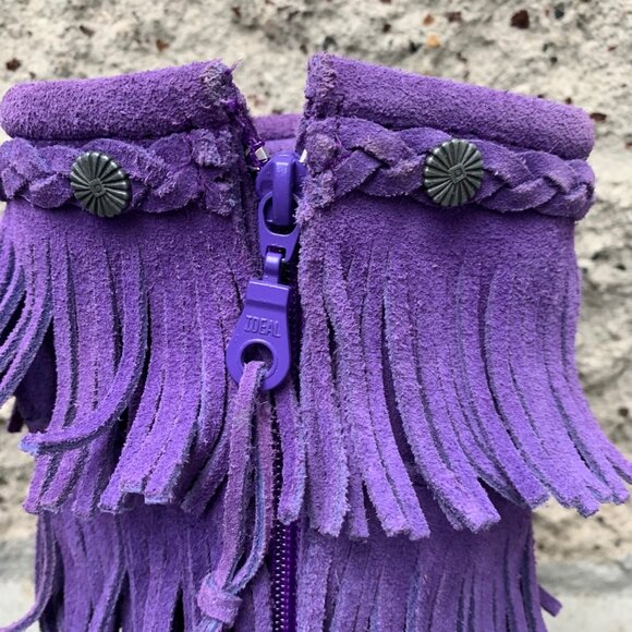 MINNETONKA Purple Fringe Boots Girls 12 Purple Toddler Girl Boho Moccasin Boot - Picture 7 of 11